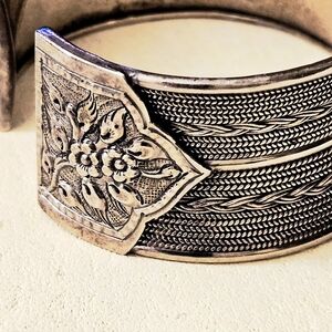58.4g 925 SS VTG Old Etruscan Braided Rope Filigree Floral End-caps Open Cuff